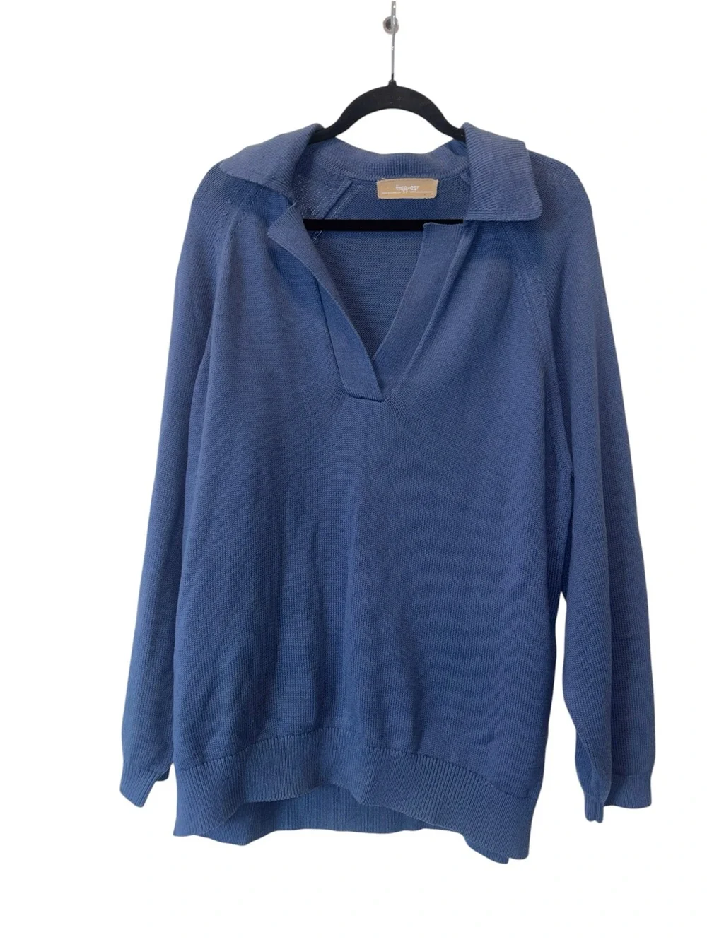 Free People Free-Est Beach Drea Sweater Rib Knit Polo Pullover Navy Blue Size S